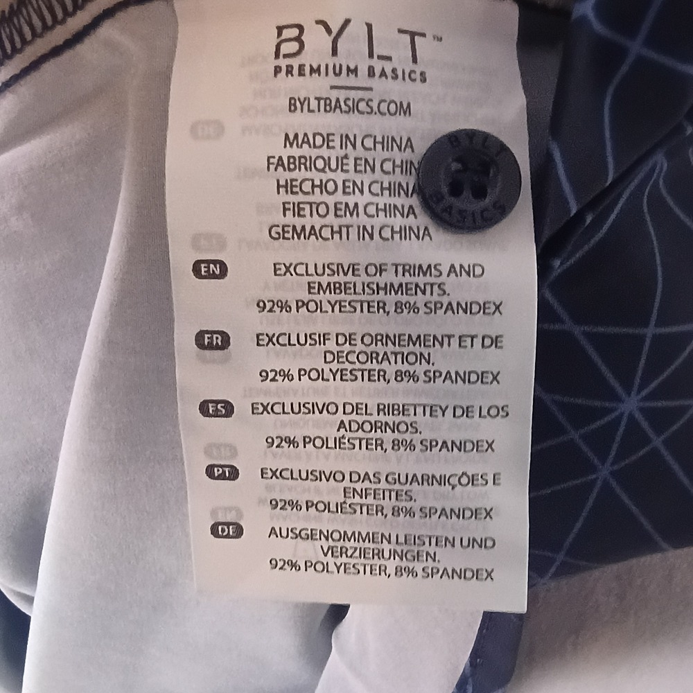 BYLT Riviera Short Sleeve Button Down Grid Navy Blue Mens Medium Stretch Casual - Picture 10 of 14
